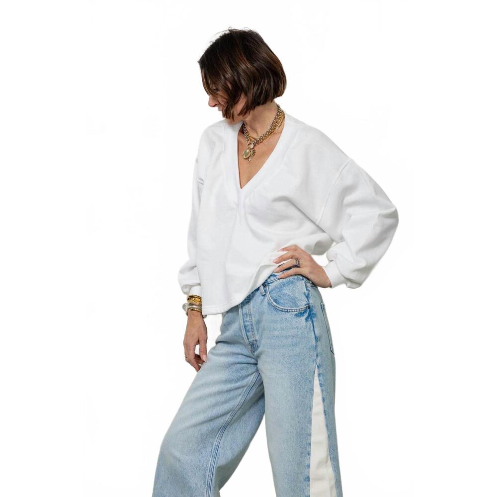 NEW SHOP KMJ tucker v-neck sweater in white - Picture 2 of 4